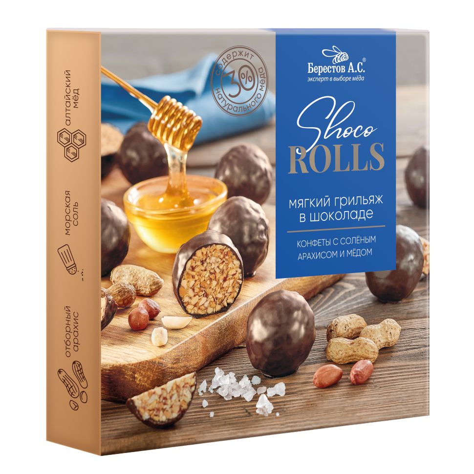  Берестов Shoco Rolls конфеты с арахисом, солью и медом, 135г   в Москве