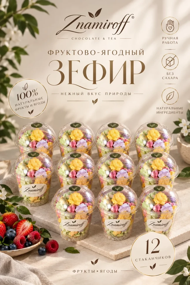  Зефир в стаканчиках без сахара(коробка 12шт по 100гр) в Москве