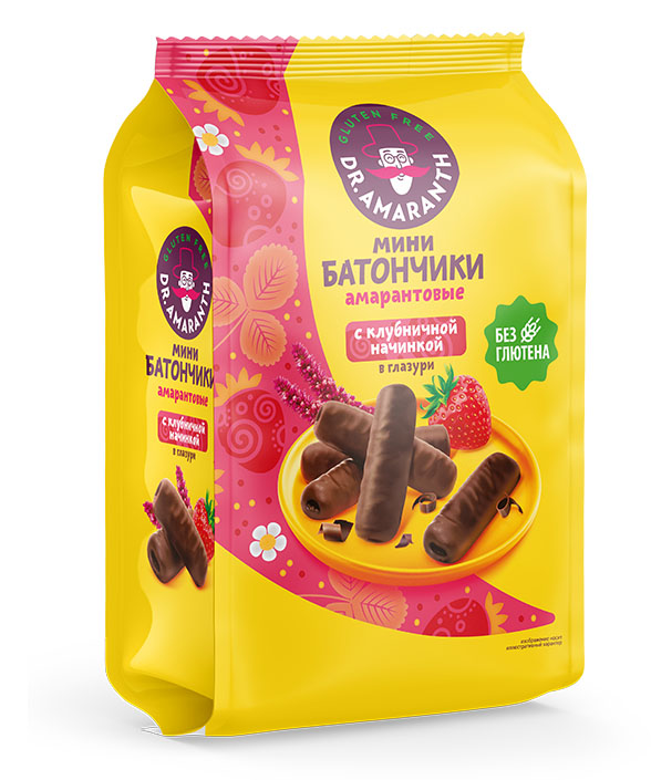  Мини-батончики «Dr.AMARANTH» с клубничной начинкой в глазури, 100г            в Москве