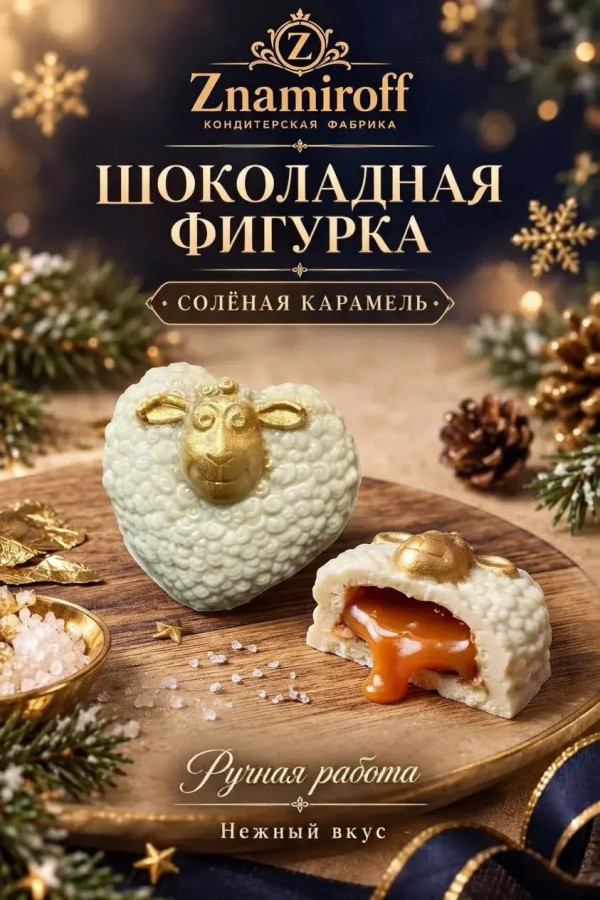 №1 Шоколад фигурный "Овечка-сердечко" белый шоколад с начинкой солёная карамель(блок 5шт по 70г) в Москве