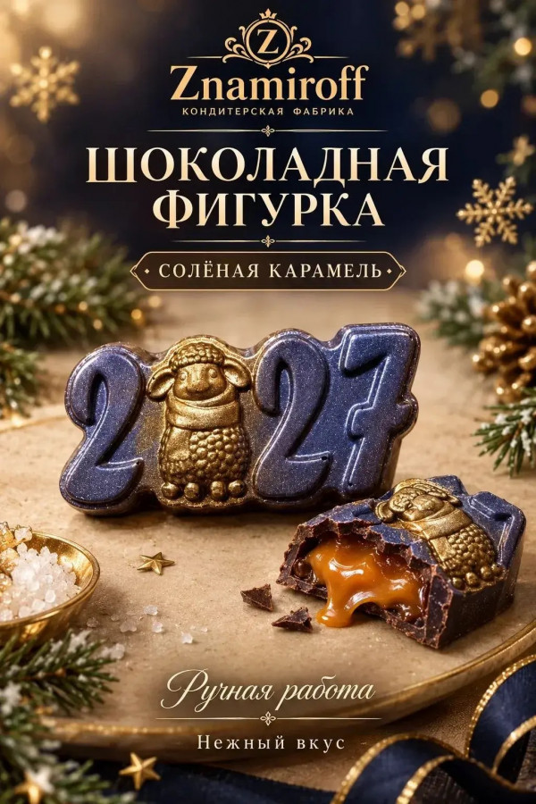 №1 Шоколад фигурный "Год 2027" молочный шоколад с начинкой солёная карамель(блок 5шт по 70г) в Москве