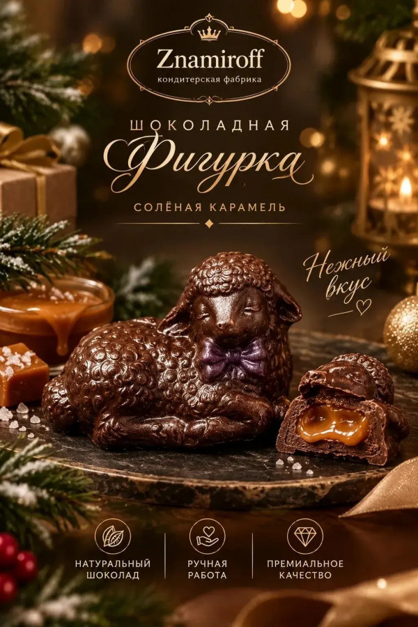 №1 Шоколад фигурный "Овечка спящая" молочный шоколад с начинкой солёная карамель(блок 5шт по 70г) в Москве