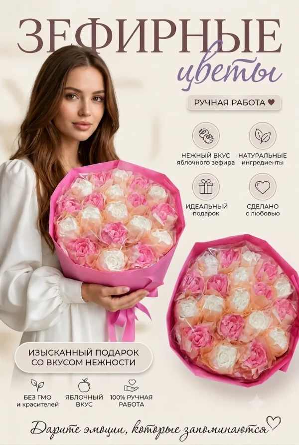 №1 Букет Зефирный Размер XL бело-розовый,350г в Москве