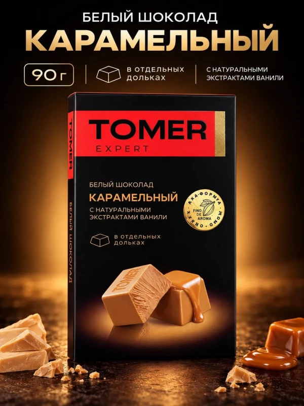 №1 Фабрика Томер  Белый шоколад КАРАМЕЛЬНЫЙ, 90г  в Москве