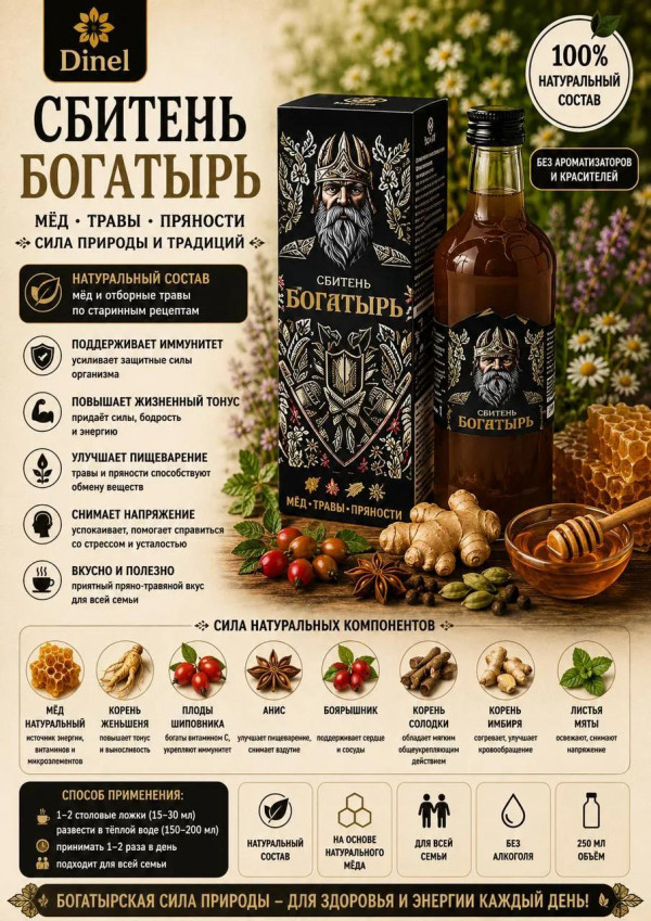 №3 Сбитень Богатырь, 250мл  в Москве