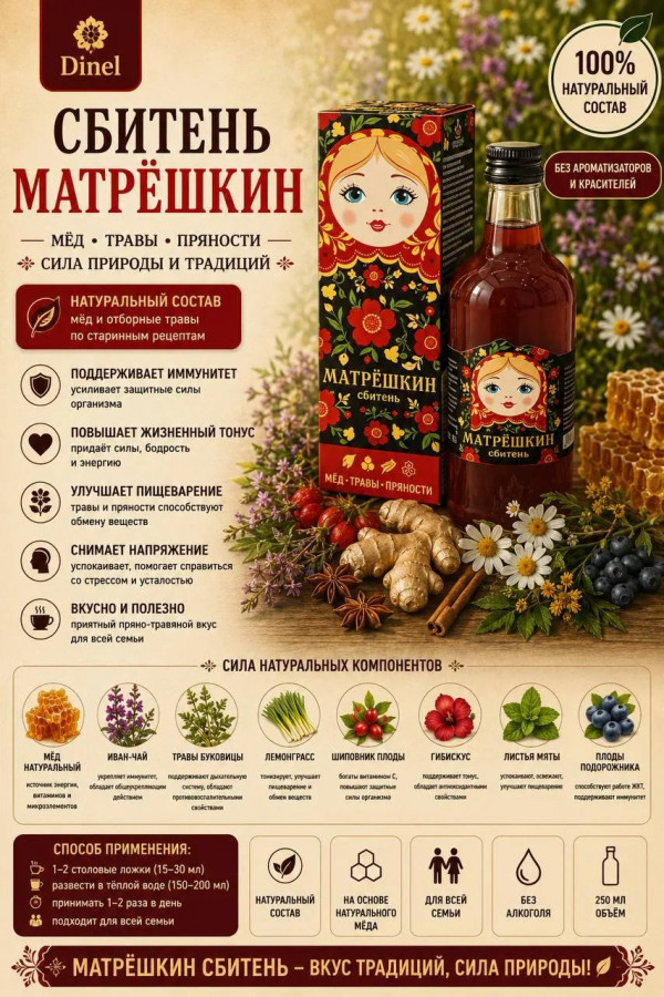 №3 Сбитень Матрёшкин, 250мл  в Москве